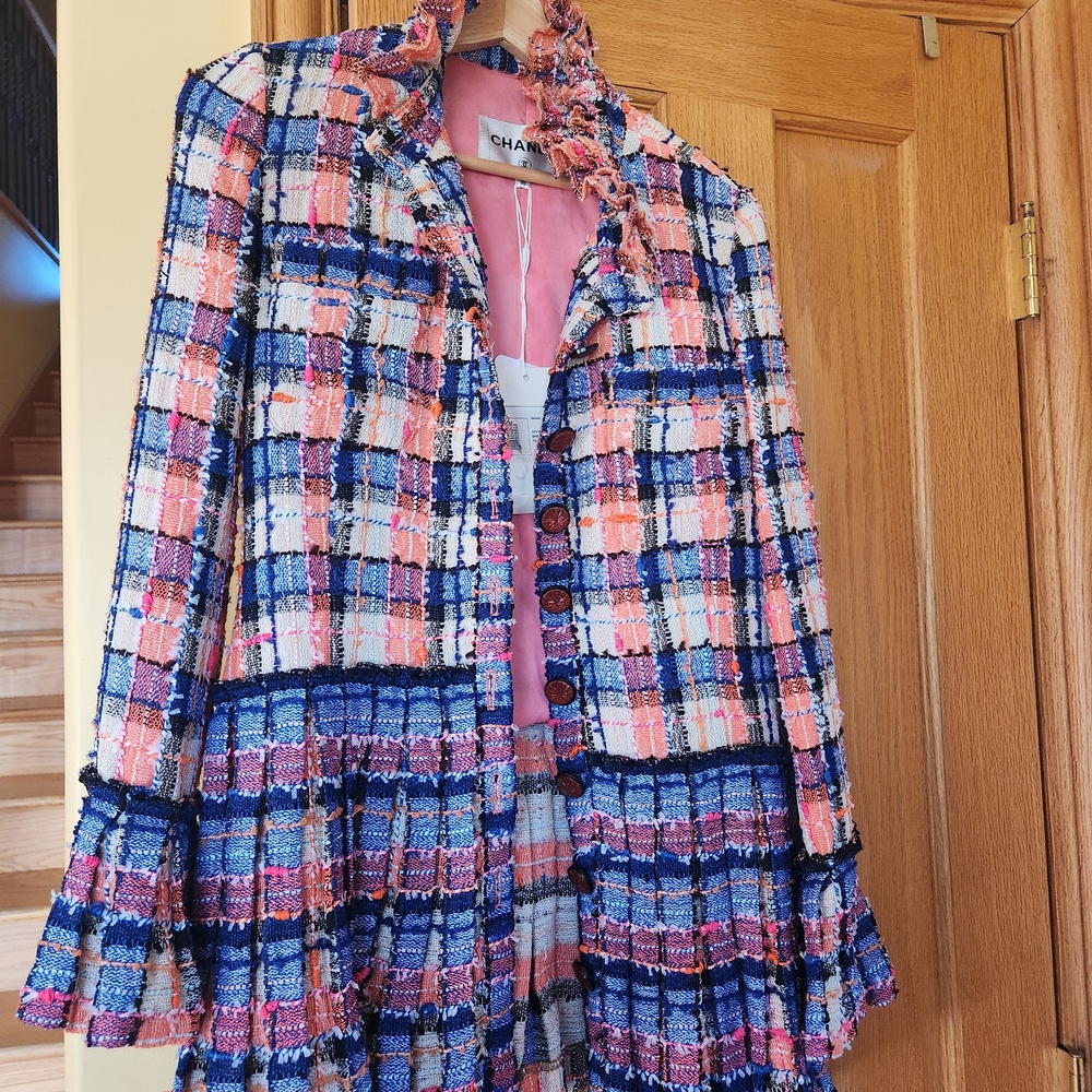 Chanel Inspired Pink & Blue Tweed Jacket Coat
